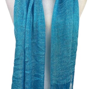 Turquoise blue Shimmer shiny sparkle metallic sheer mesh scarf|wedding favors|Evening coverup|Beach Sarong|Mantilla|Rave Festival Scarf image 8