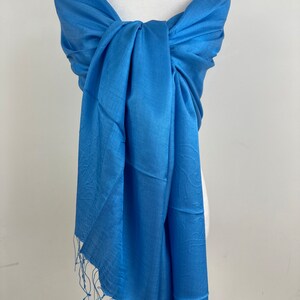 Fashionable Blue vibrant silk large Shawl|Dressy wedding wrap|All season scarf|Travel Shawl|Initial personalizable scarf|