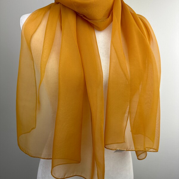 Mustard yellow gold fashionable Chiffon sheer transparent poly chiffon scarf|Neck scarf|Initial personalizable scarf|20”X65”