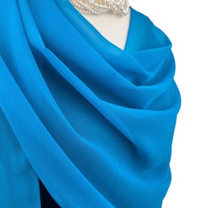 Blue turqiouse Sheer Poly Chiffon Shawl |Elegant Wedding Coverup|Special Occasion Wrap|Shrug Sash Hijab  Headscarf|Personalizable | 20&quot;X74&quot;|