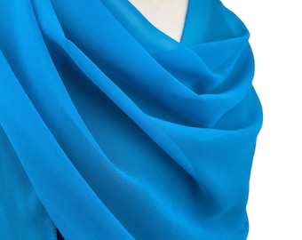 Blue Turquoise Chiffon Shawl – Sheer Lightweight Wedding Wrap, Elegant Evening Scarf, Bridesmaid Shawl