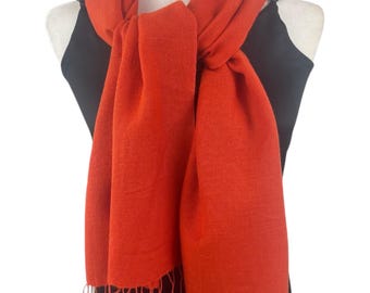 Vintage Ralph Lauren 100% Cashmere Scarf in Bright Orange With