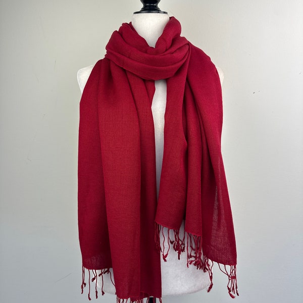 Cranberry wine red Fashionable pashmina silk shawl|Dressy Shawl|Travel shawl|All season scarf|Warm winter scarf|Initial personalizable scarf