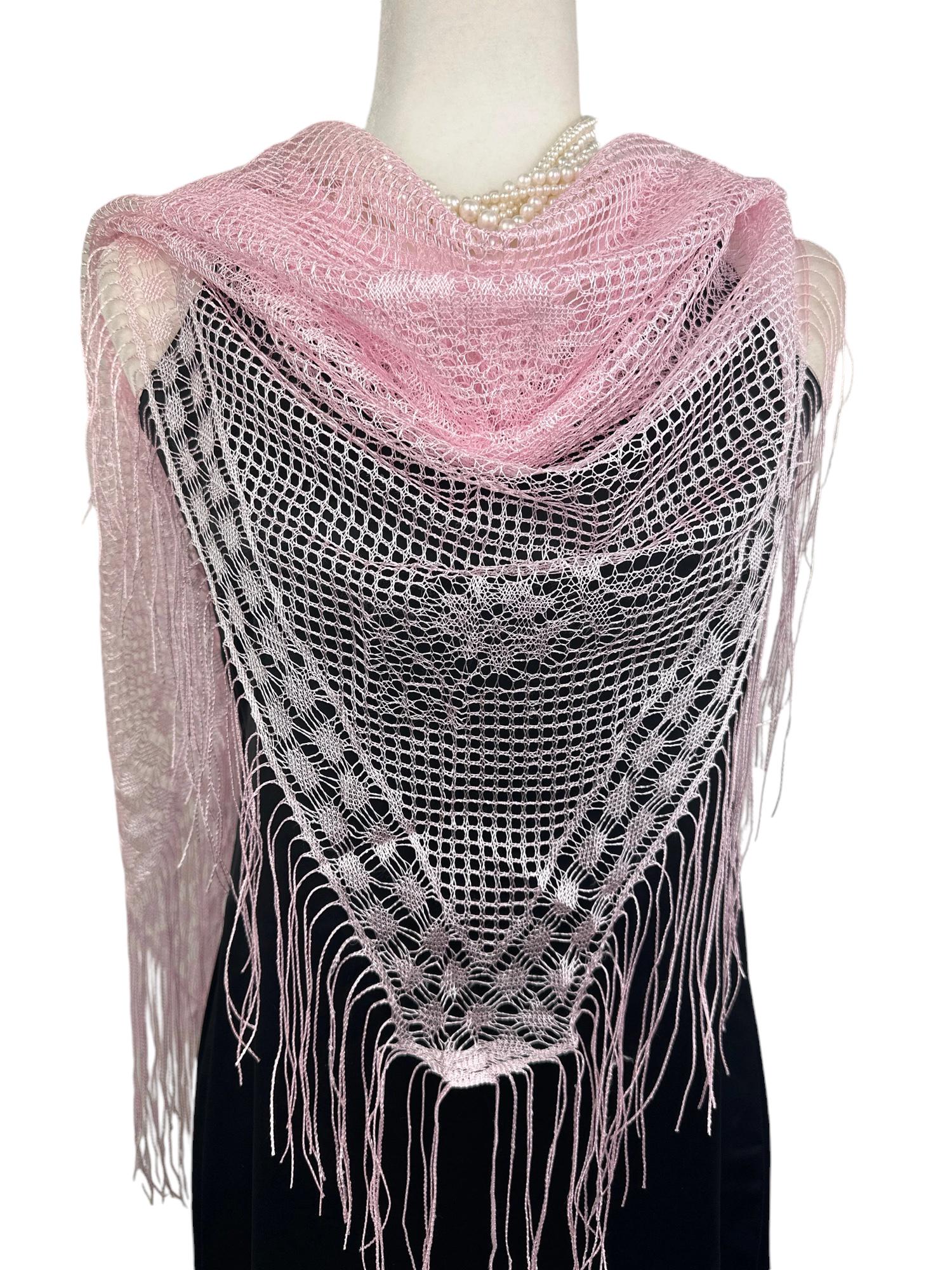 Pink Net Triangle Scarf – Lightweight Transparent Shawl Wrap