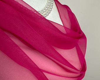 Hot Pink Fashionable Chiffon sheer transparent poly chiffon scarf|Flower girls wrap|Neck scarf||Initial personalizable scarf|20”X65”