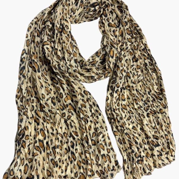 Beige Tan Animal Print Scarf: Elegant Lightweight All Season Poly Silk Everyday Fashion Scarf
