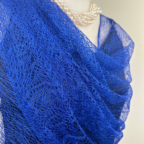 Royal blue Lace Net Mesh transparent sheer floral scarf|Rave party|Beach Sarong|Bridesmaids gift|Mantilla|Bohemian scarf|more Colors