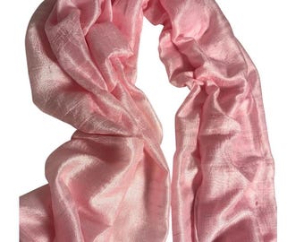 Pink Raw Silk Scarf: Elegant All-Season Shawl, Wrap for weddings and Everyday Wear