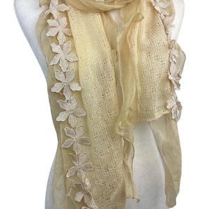 Knitted Floral Organza Scarf: Soft Warm Wool Shawl