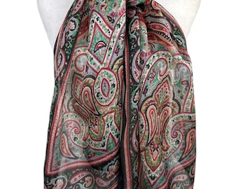 ゴールドペイズリーシルクスカーフ：エレガントな花柄ラップ（幅