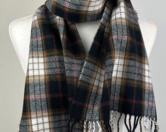 Black white gray beige tartan plaid winter fashion soft warm cozy scarf|Personalizable unisex scarf|Giftable Non itchy scratchy scarf|