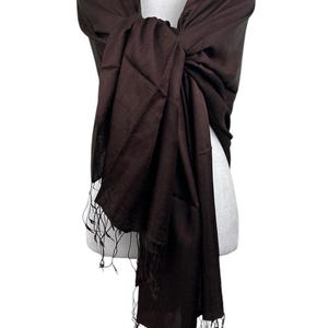 Chocolate Brown Silk Shawl | Vibrant Elegant Scarf | Bridal Wedding Pashmina | All-Season Travel Wrap | Giftable Warm Winter Scarf