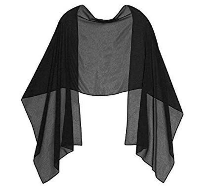 Black Sheer transparent poly Chiffon georgette shawlFashionable dressy Formal Bridesmaids giftHijabShrugInitial personalizable shawl image 5