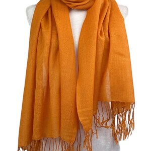Orange Wool Shawl - Elegant Minimalist All-Season Scarf Wrap for Weddings, Everyday Wear & Dressy Occasions