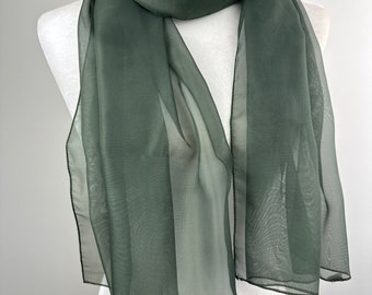 Green Fashionable Poly Chiffon sheer transparent scarf|Flower girls wrap|Neck scarf|Bridesmaids gifts|Initial personalizable scarf|20"X65"