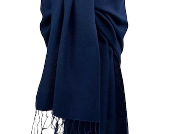 Organic Cotton Navy Pashmina Shawl Scarf: Fair Trade Bridal Wrap