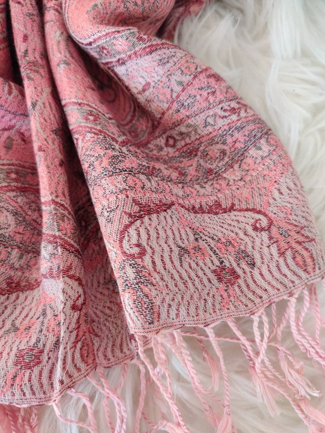 Foulard Pashmina Femme Léger Motif Floral Et Paisley - Châle Fin Arc-en-Ciel Avec Franges - Viscose Douce