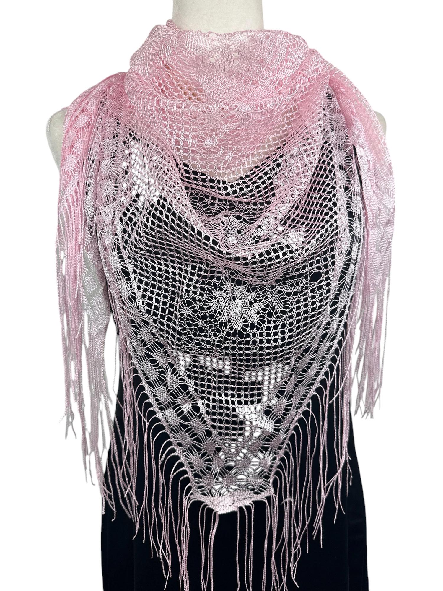 Pink Net Triangle Scarf – Lightweight Transparent Shawl Wrap