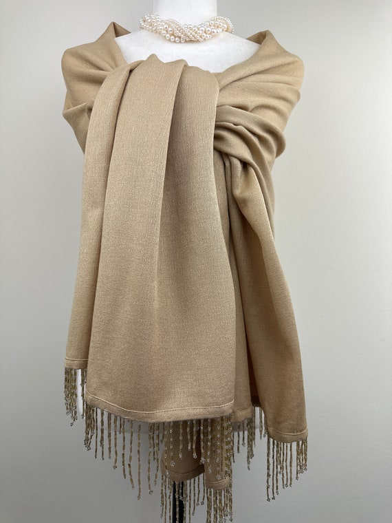 Nude Monogram Wool and Silk Large Scarf Shawl