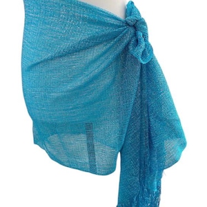 Turquoise blue Shimmer shiny sparkle metallic sheer mesh scarf|wedding favors|Evening coverup|Beach Sarong|Mantilla|Rave Festival Scarf image 5