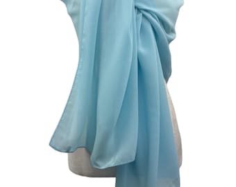 Blue Chiffon Shawl – Sheer Lightweight Wedding Wrap, Elegant Evening Scarf, Bridesmaid Shawl