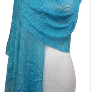 Turquoise blue Shimmer shiny sparkle metallic sheer mesh scarf|wedding favors|Evening coverup|Beach Sarong|Mantilla|Rave Festival Scarf image 11