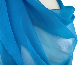 Teal Blue Chiffon Shawl – Sheer Lightweight Wedding Wrap, Elegant Evening Scarf, Bridesmaid Shawl