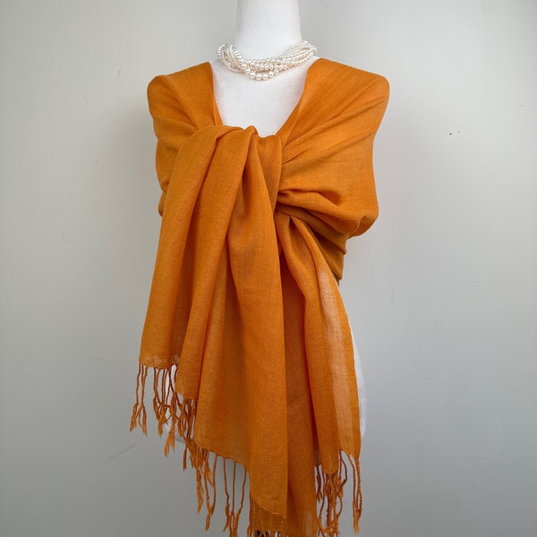 Orange Large light weight wool pashmina shawl|Dressy Formal Shawl|Bridal coverup|Travel shawl|wedding favors|All season scarf|Sash|Shrug|