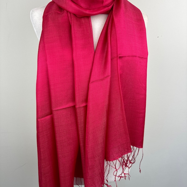 Raspberry pink vibrant Silk Scarf|Dressy Elegant Shawl|Bridal wedding wrap|All season shawl|Travel Wrap||Special occasion shawl|Giftable