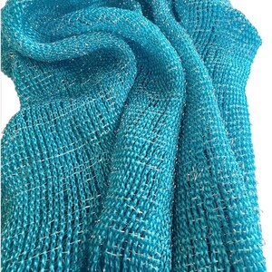 Turquoise blue Shimmer shiny sparkle metallic sheer mesh scarf|wedding favors|Evening coverup|Beach Sarong|Mantilla|Rave Festival Scarf image 4