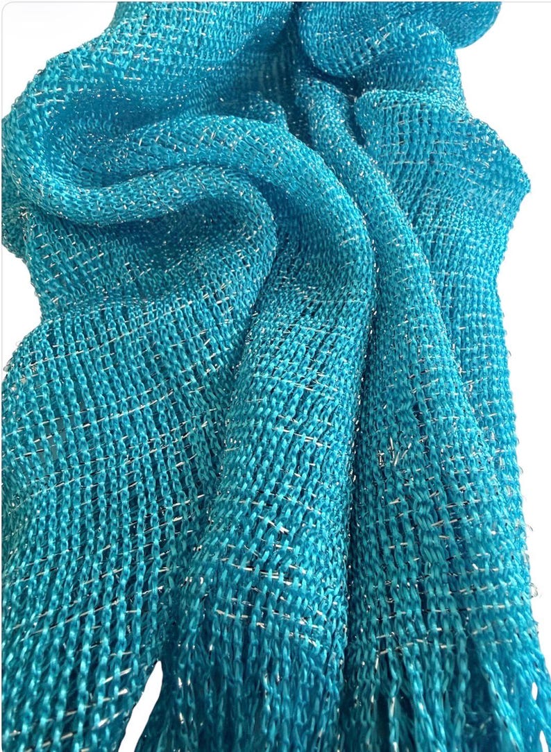 Turquoise blue Shimmer shiny sparkle metallic sheer mesh scarf|wedding favors|Evening coverup|Beach Sarong|Mantilla|Rave Festival Scarf image 4