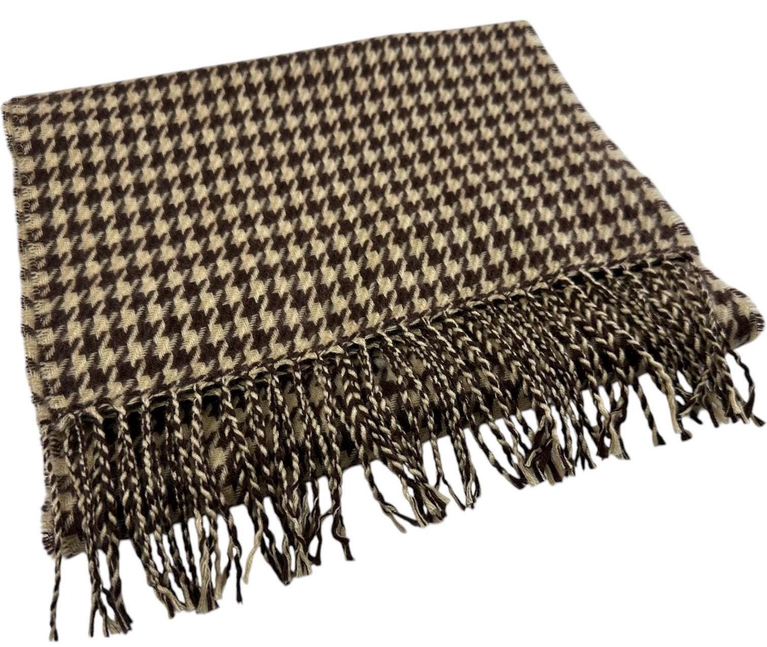 Tan and Brown Houndstooth Scarf - Acrylic Unisex Classic Neck
