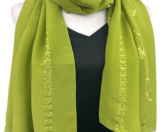 Green Floral Scarf: Elegant Lightweight All Season Everyday Chiffon Fashion Neck Scarf