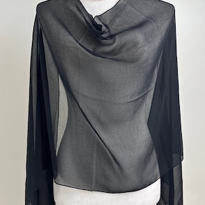 Black Sheer transparent poly Chiffon georgette shawlFashionable dressy Formal Bridesmaids giftHijabShrugInitial personalizable shawl image 9