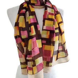 Brown beige pink floral Scarf|Lightweight All-Season Scarf|Poly Chiffon Fashion Scarf|Trendy & Non-Itchy, Non-Scratchy|Personalizable Gift