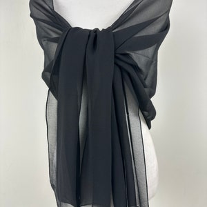 Black Sheer transparent poly Chiffon georgette shawlFashionable dressy Formal Bridesmaids giftHijabShrugInitial personalizable shawl image 3