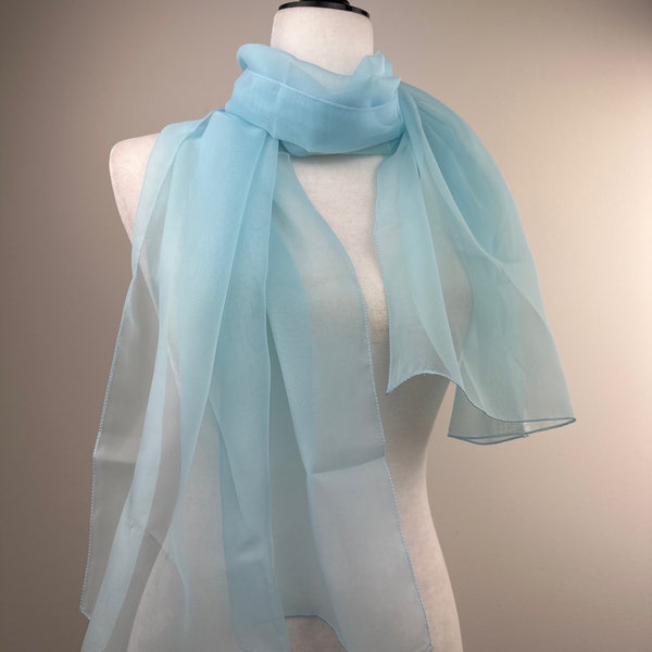 Blue Fashionable Chiffon sheer transparent poly chiffon scarf|Flower girl wrap|Neck scarf|Initial personalizable scarf|20”X65”|