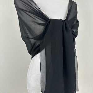 Black Sheer transparent poly Chiffon georgette shawlFashionable dressy Formal Bridesmaids giftHijabShrugInitial personalizable shawl image 8