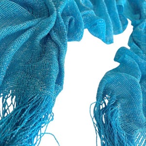Turquoise blue Shimmer shiny sparkle metallic sheer mesh scarf|wedding favors|Evening coverup|Beach Sarong|Mantilla|Rave Festival Scarf image 12