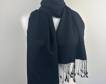 Black Fashionable unisex all season medium weight neck Scarf|Initial personalize Elegant dressy Soft Pashmina Silk scarf|12W”X60”L|