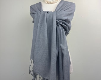 Pewter gray Fashionable light weight wool shawl|Dressy Formal Shawl|Travel shawl|All season scarf|Initial personalizable scarf