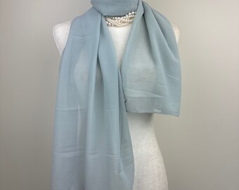 Silver Gray sheer transparent poly Crepe Chiffon scarf|Fashionable dressy Formal shawl|bridesmaids gift|Initial personalizable shawl