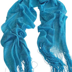Turquoise blue Shimmer shiny sparkle metallic sheer mesh scarf|wedding favors|Evening coverup|Beach Sarong|Mantilla|Rave Festival Scarf image 15