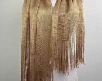 Gold Shimmer shiny sparkle metallic sheer mesh scarf|Evening coverup|Sarong|Mantilla|Rave Festival Scarf|Special occasion|Fashion scarf