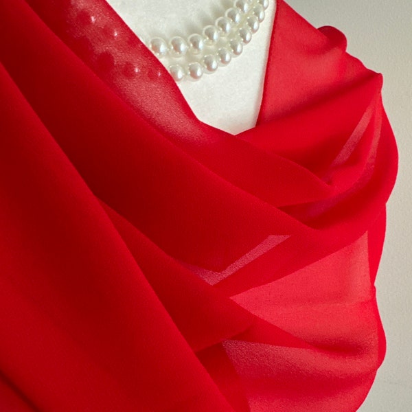 Red sheer transparent Poly Crepe Chiffon scarf|Fashionable dressy Formal shawl|bridesmaids gift|Initial personalizable shawl