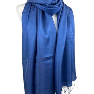 Blue Ink Indigo Silk Shawl | Vibrant Dressy Elegant Scarf | Bridal Wedding Pashmina |All-Season Travel Shawl |Giftable Warm Winter Scarf|