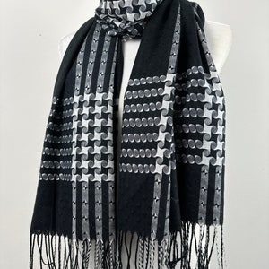 Black white fashionable Houndstooth Large scarf|Dressy Formal Shawl|Travel shawl|All Season Scarf|Initial personalizable scarf
