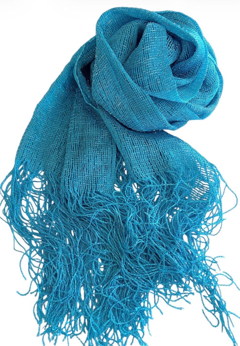 Turquoise blue Shimmer shiny sparkle metallic sheer mesh scarf|wedding favors|Evening coverup|Beach Sarong|Mantilla|Rave Festival Scarf image 14