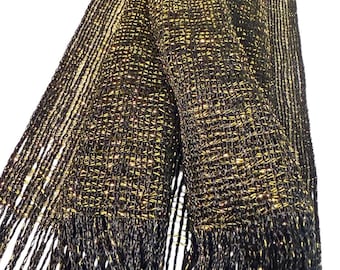 Black & Gold Scarf: Sheer Metallic Shimmer Wedding Wrap, Elegant Evening Scarf, Bridesmaid Shawl