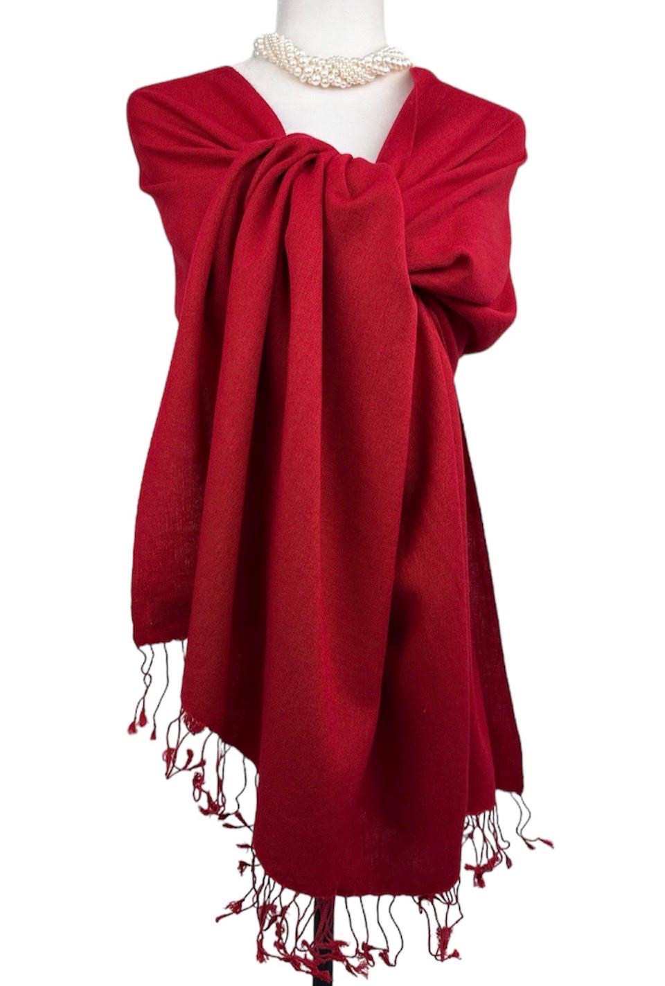 Red Pashmina Silk Shawl -Minimalist Luxury All-Season Wrap for Weddings, Everyday Wear & Dressy Occasions